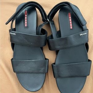 Prada Leather Flat Sandals Size 40.5 Black Comfort